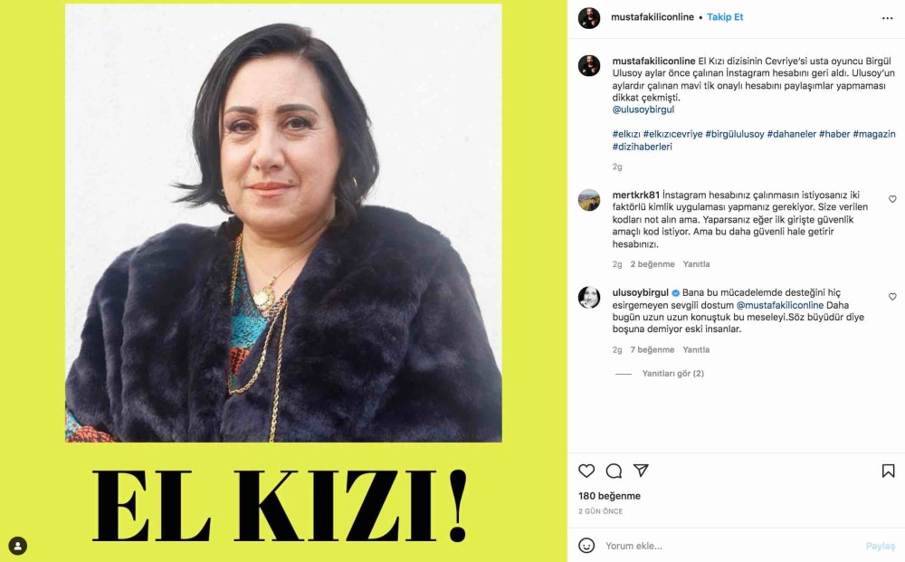 unlu oyuncu birgul uyusoy calinan instagram sayfasini geri aldi